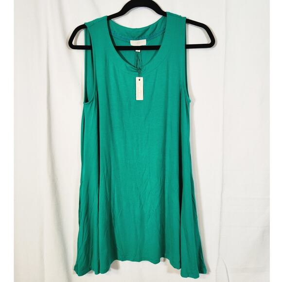 Cupio Medium $75 Green Stretch Tank A-Line Dress Trapeze Summer Goddess - Picture 1 of 8